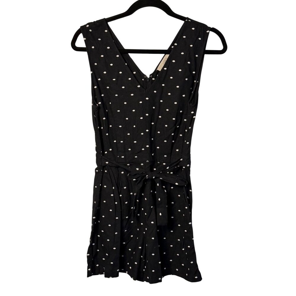 LOFT Black Polka Dot Romper Size 0 Women V-Neck Sleeveless Tie Waist Mini Casual